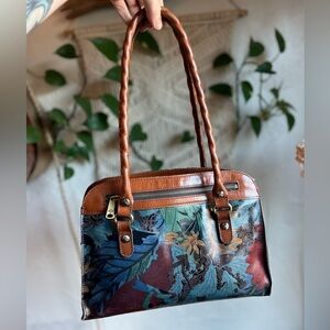 Patricia Nash Leather Floral Print Satchel Botanical Embossed Purse Bag Tote